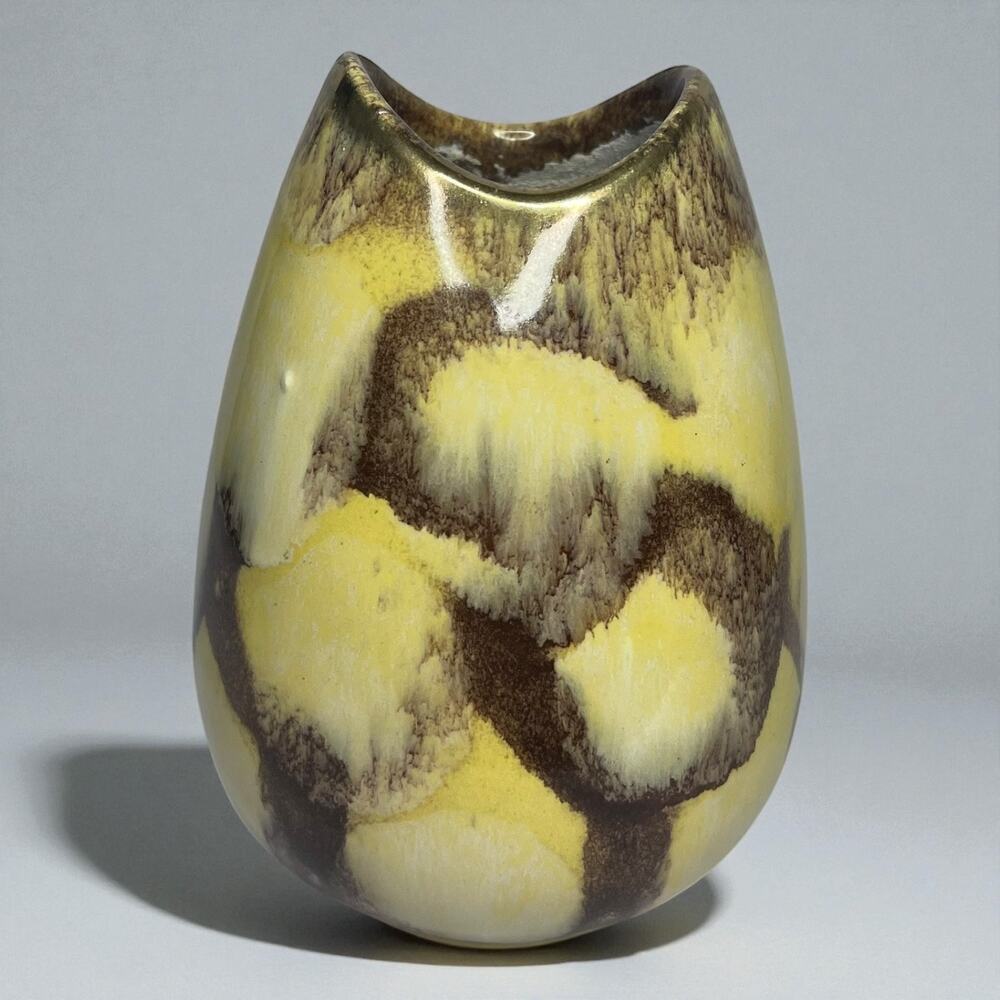 VTG Bay Keramik West Germany 582/12 Yellow Brown Drip Glaze Vase 5"